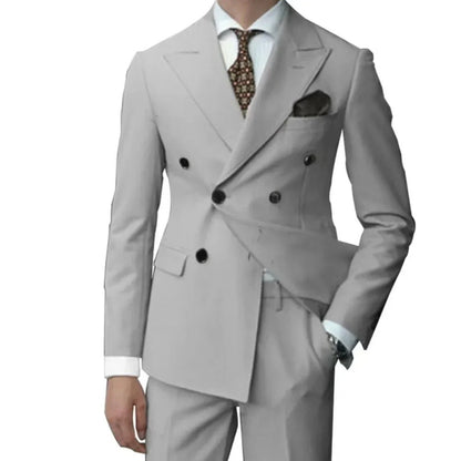 Red Double Breasted Men's Suits Four-buttons 2 Piece Set Blazer Pant Custom Made Wedding Tuxedos Male Prom Party Suits