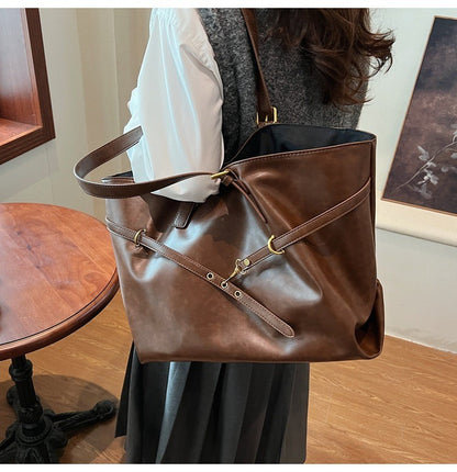 Retro Big PU Leather Shoulder Bag for Women 2025 Winter Trend New Y2K Fashion Handbags Females Travel Luxury Tote Bag  bolsas