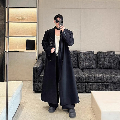 Mauroicardi Primavera Outono Extra Longo Preto Sobretudo Solto Oversized Macio para Homens com Fenda Alta nas Costas Casual
