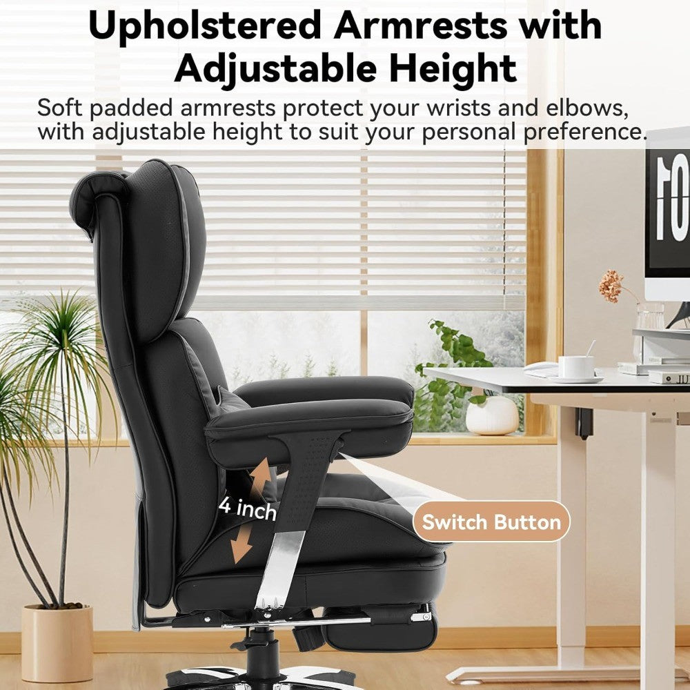 Cadeira de Escritório Grande e Alta para 400lbs, Cadeira de Escritório Executiva Ergonômica de Encosto Alto com Apoio para os Pés, Cadeira de Mesa de Computador Larga para Home Office