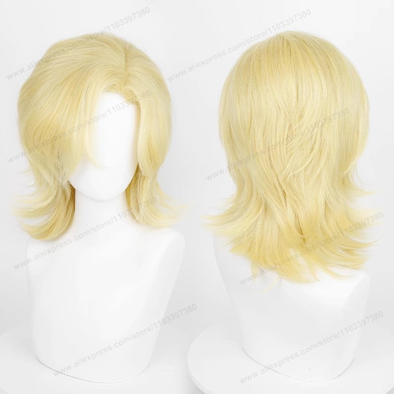 Anime 44cm Medium Basic Synthetic Side Part Hair Cosplay Wig Black White Red Silver Pink Blue Women Man Heat Resistant Hairs