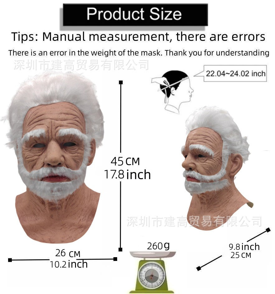Old Man Mask Full Head Realistic Grandpa Face Wig Scary Elderly Costume For Halloween Party Centerpiece Home Display For Adults