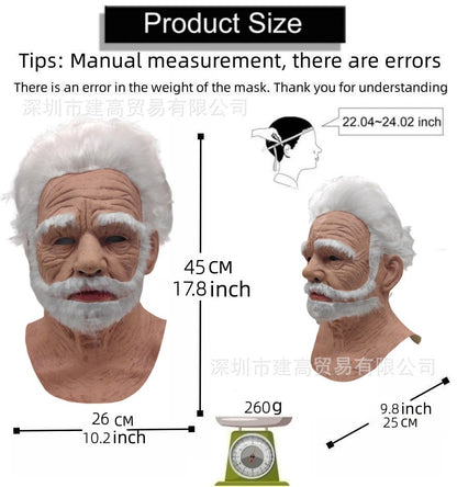 Old Man Mask Full Head Realistic Grandpa Face Wig Scary Elderly Costume For Halloween Party Centerpiece Home Display For Adults