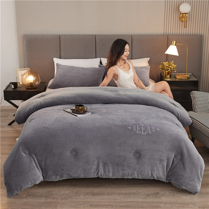 Double Sided Milk Velvet Winter Comforter Thickened Warm Double Layer Flannel King Size Quilts for Bed Solid Soft Plush Duvets