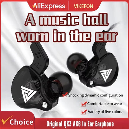 VIKEFON QKZ AK6 Fone de Ouvido Intra-auricular com 6 Drivers Dinâmicos, Headphone com Microfone, Estéreo Esportivo HIFI, Fone de Ouvido Monitor com Subwoofer
