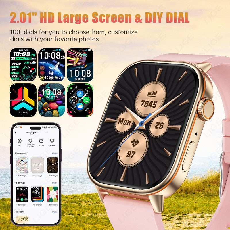 LIGE 2025 Para Android IOS GPS Smart Watch Feminino Tela HD de 2.01" Frequência Cardíaca Chamada Bluetooth Bússola IP68 À Prova D'água Smartwatch Masculino