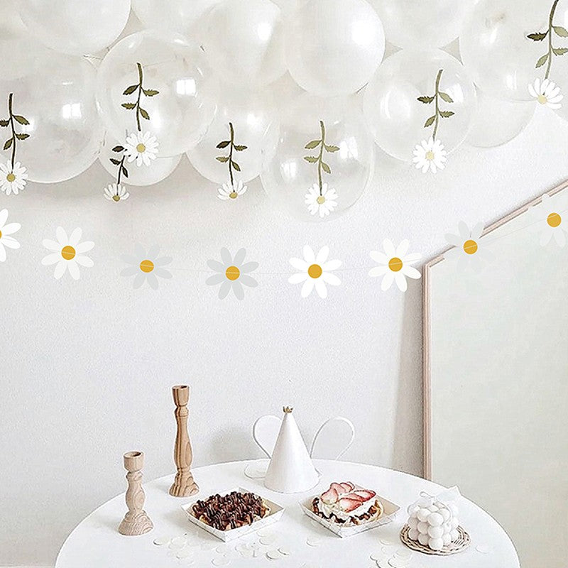 Daisy Flower Paper Banner Hat Cake Toppers Kids Girl Birthday Daisy Theme Party Decorations Hanging Bunting Garland Supplies