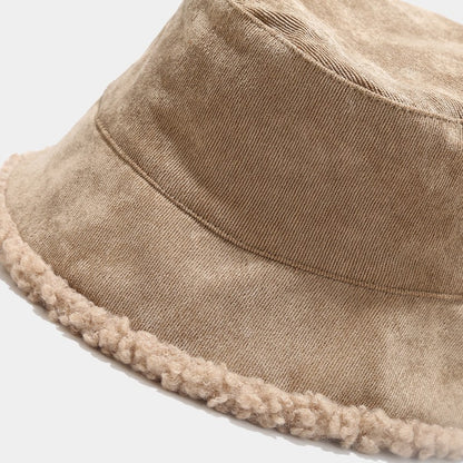 Reversible Faux Fur Bucket Hat Women Winter Lamb Wool Fleece Cap Corduroy Fisherman Hats Sunscreen Panama Caps