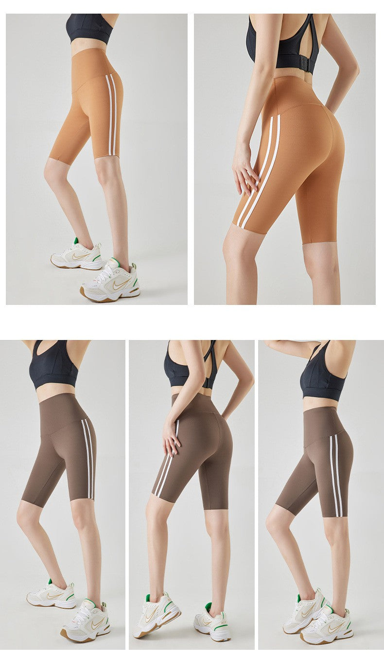 Five-point Summer Versatile Pants Side Stripe Sports Shark Pants Women's Outerwear Long Pants High Waist Seamless Barbi