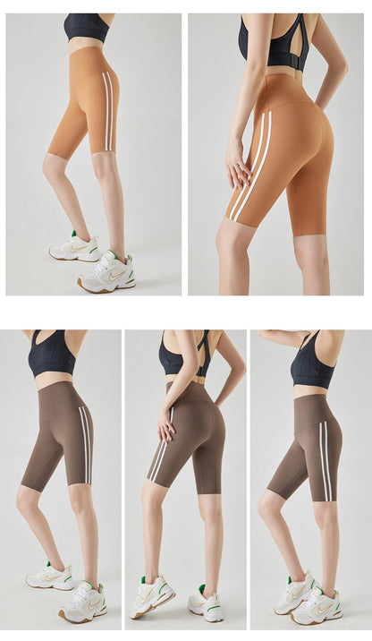 Five-point Summer Versatile Pants Side Stripe Sports Shark Pants Women's Outerwear Long Pants High Waist Seamless Barbi