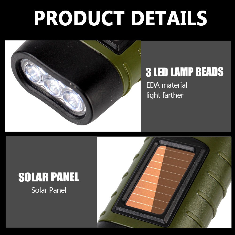 Solar Led Flashlights Portable Hand Cranked Dynamo Torch for Outdoor Riding Camping Power Hiking Long-range Emergency Lantern