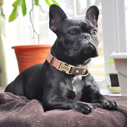 Coleira de cachorro de couro PU personalizada grátis coleira de cachorro gravada coleiras de cachorro ajustáveis fivela de estimação colar de identificação durável para cães pequenos médios grandes Pug