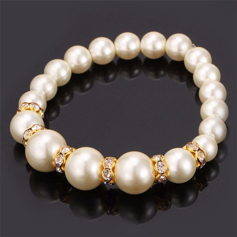 Conjunto 3 em 1 Elegante Colar, Brincos e Pulseira de Pérolas Simuladas Colar Longo Joias de Casamento para Noivas Presente