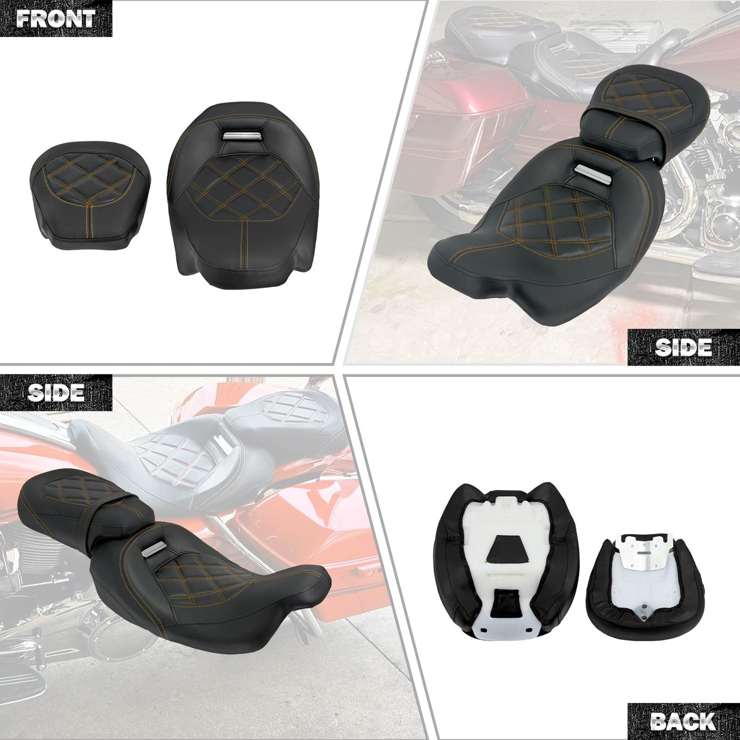 Motorcycle Two Up Seat Black Front Rear Driver Passenger Seat For Harley Touring Road King Street Electra Road Glide 2009-2024