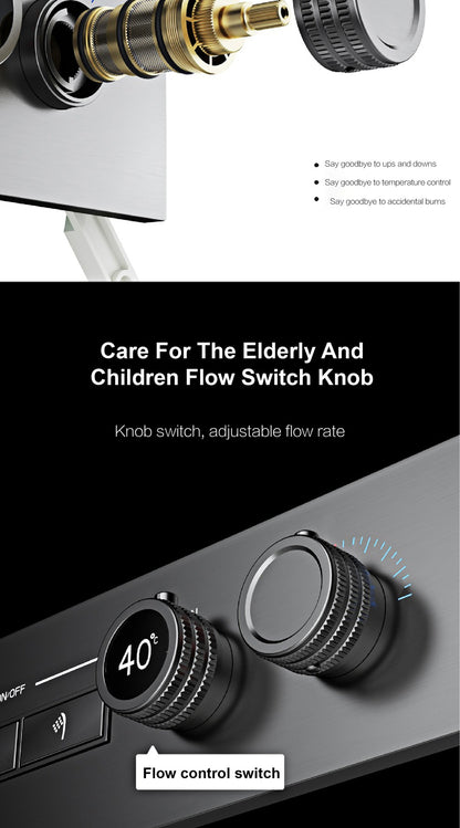 Luxury gun gray brass thermostatic shower system wall mounted LED digital display hot and cold water bathroom embedded faucet