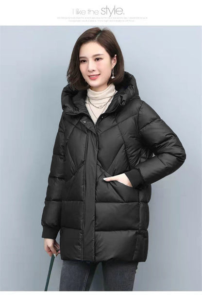 2023 Hooded Cotton Coat Women's Mid-Length Winter Jackets Elegant Mother's Parkas Padded Jacket Thick Down Padded Jacket Vintage