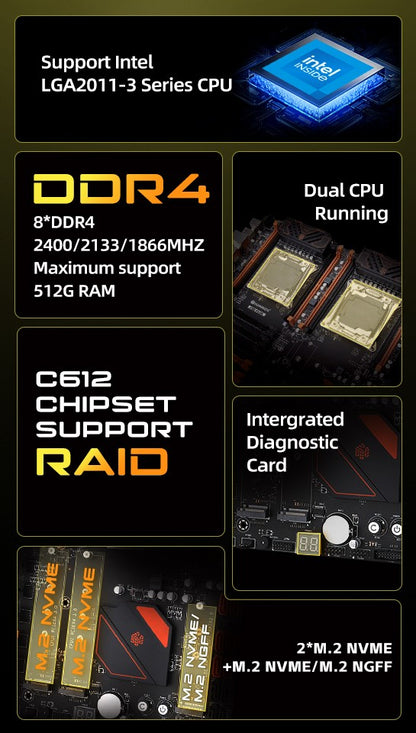 HUANANZHI X99 F8D PLUS LGA 2011-3 XEON X99 Motherboard support Intel Dual CPU E5 2640 2666 2670 2696 V3 V4 DDR4 RECC NVME NGFF