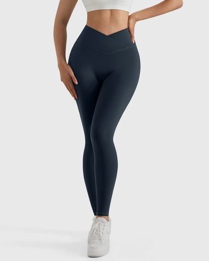 Women V Cross Waist Butt Lifting Leggings with Pockets High Waist Yoga Pants Workout Running Gym Fitness Sports Leggings Female