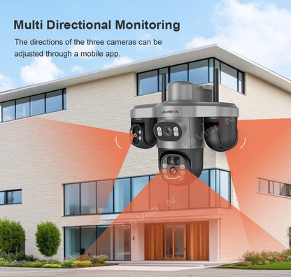 LS VISION Multiple Lens 3 Screen Wifi Outdoor Security Solar  Camera Panoramic Monitor Mobile   Siren Alarm Solar CCTV Camera