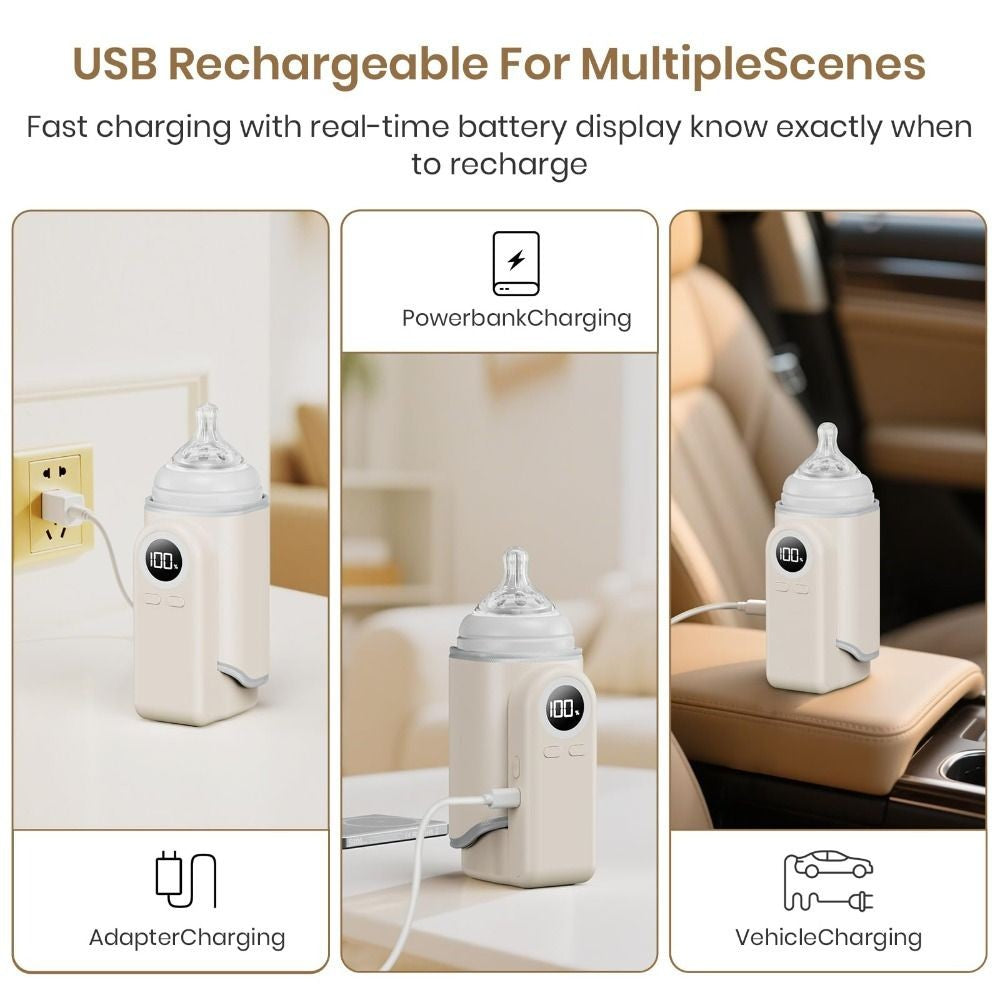 4-in-1 Baby Bottle Warmer Constant Temperature Wireless Milk Warmer Digital Display Rapid Warming Nighttime Milk Warmer Travel