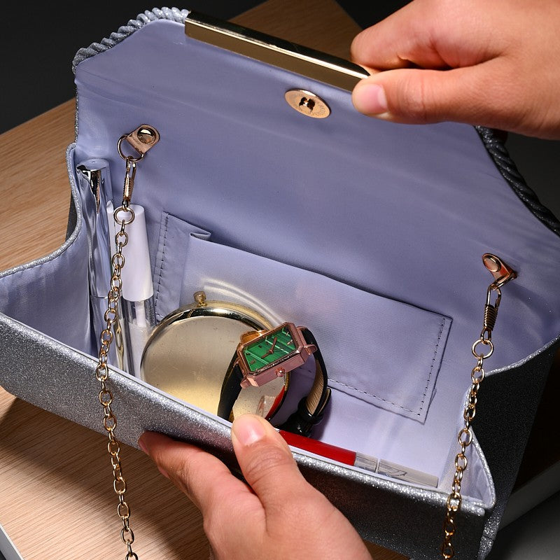 Luxury Envelope Evening clutch Bag New Bright Grain Wrinkle Textured Long Hardware shoulder bag Wedding Handbag for wedding bag