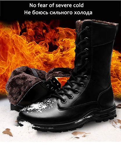 Botas de Couro Genuíno Masculinas de Cano Curto Botas Masculinas de Inverno de Couro com Pelo Quente para Exército Caça Sapatos Masculinos Botas Casuais Pretas