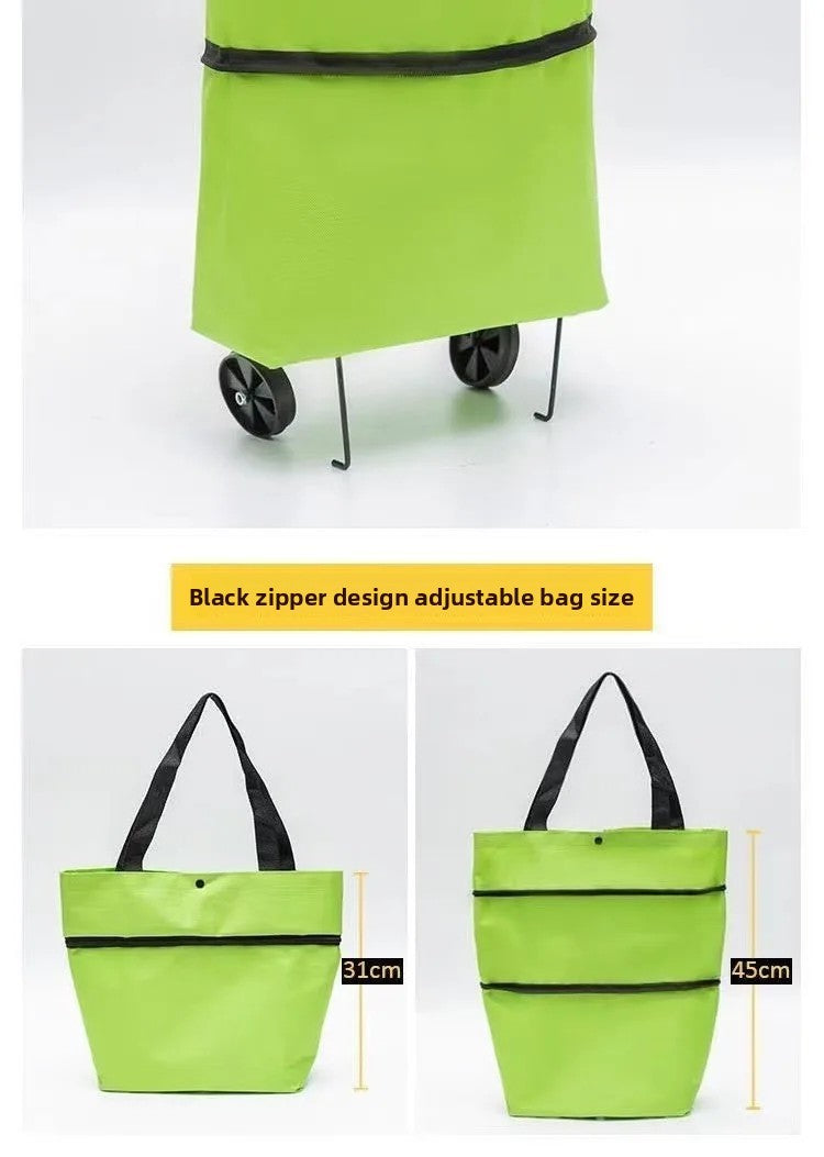 Shopping Bag with Wheels Foldable Hand Pull Extendable Vegetable Buying Car Casual Polyester Fiber Home Use Logo Addable