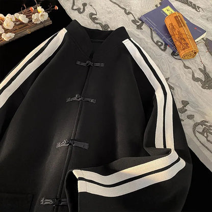 New Chinese Style Buttoned Cardigan Sweatshirt for Men Women 2025 Spring Loose Top Trendy Brand Chinese Style Heavyweight Jacket