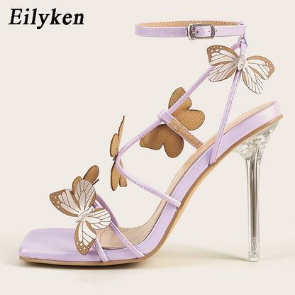 Eilyken Sexy Crystal High Heels Sandals Women Summer Party Prom Dress Buckles Purple Pumps Stripper Female Shoes Size 41