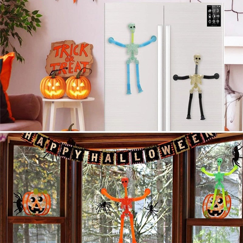 1-16PCS Fidget Toys Transformable Telescopic Toys Halloween Sensory Toys Kids Prize Suction Cups Skeleton Person Stretching Tube