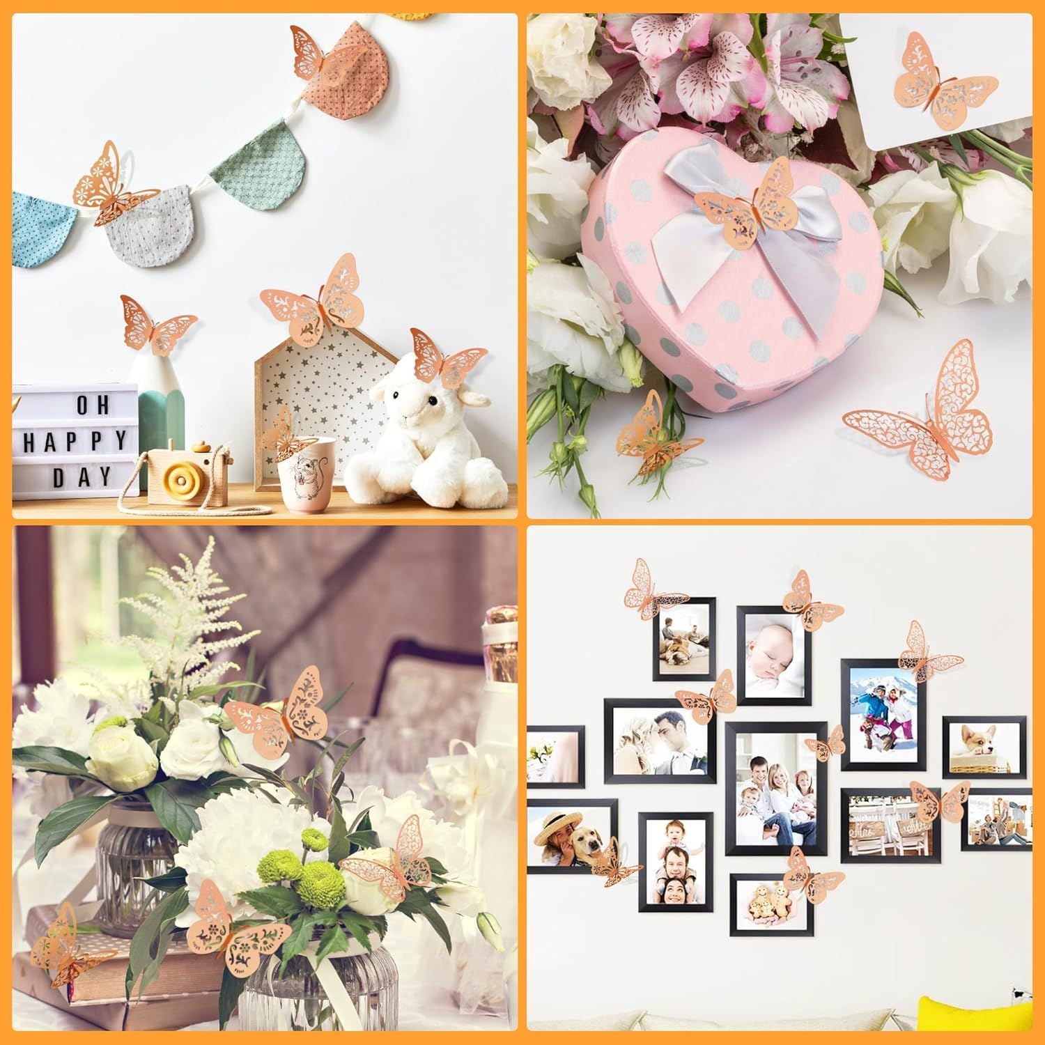 48 Pcs Silver Butterfly Decorations Butterfly Wall Decor 3D Butterfly Party Decorations Butterflies for Bouquet Cake Decorating