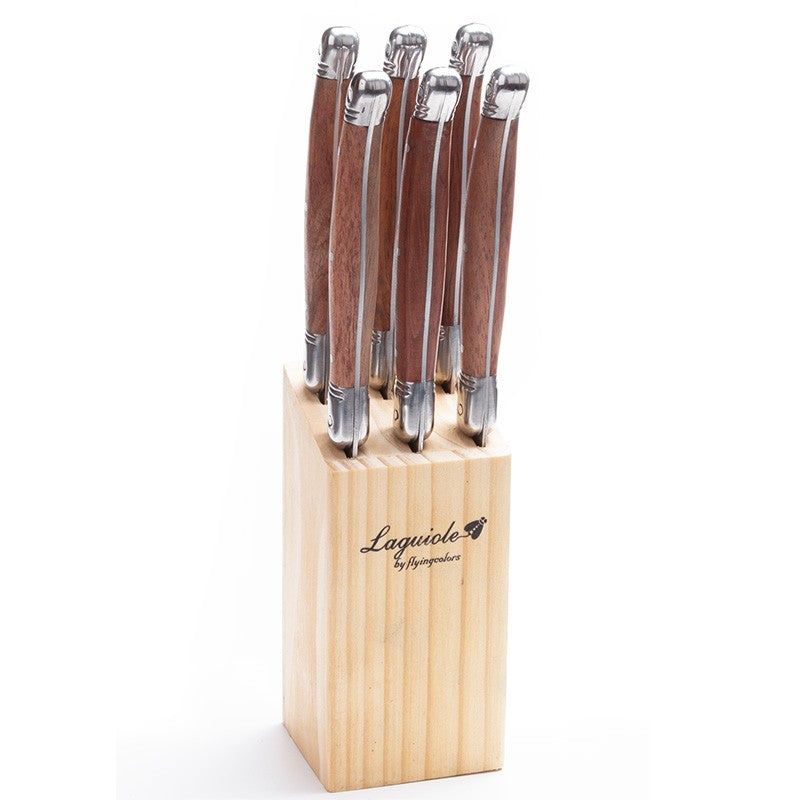 6-7pcs 9inch Stainless steel Laguiole Steak Knives Wooden Table Dinner Knifes Wood handle Japanese Cutlery  Korean Dinnerware