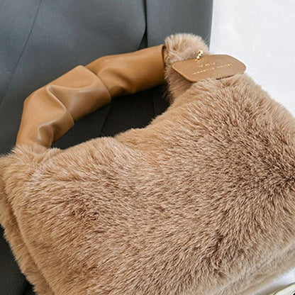 New Winter Plush Handbag Small Half Moon Crossbody Bag Simple Elegant Cute Ladies Shoulder Bag