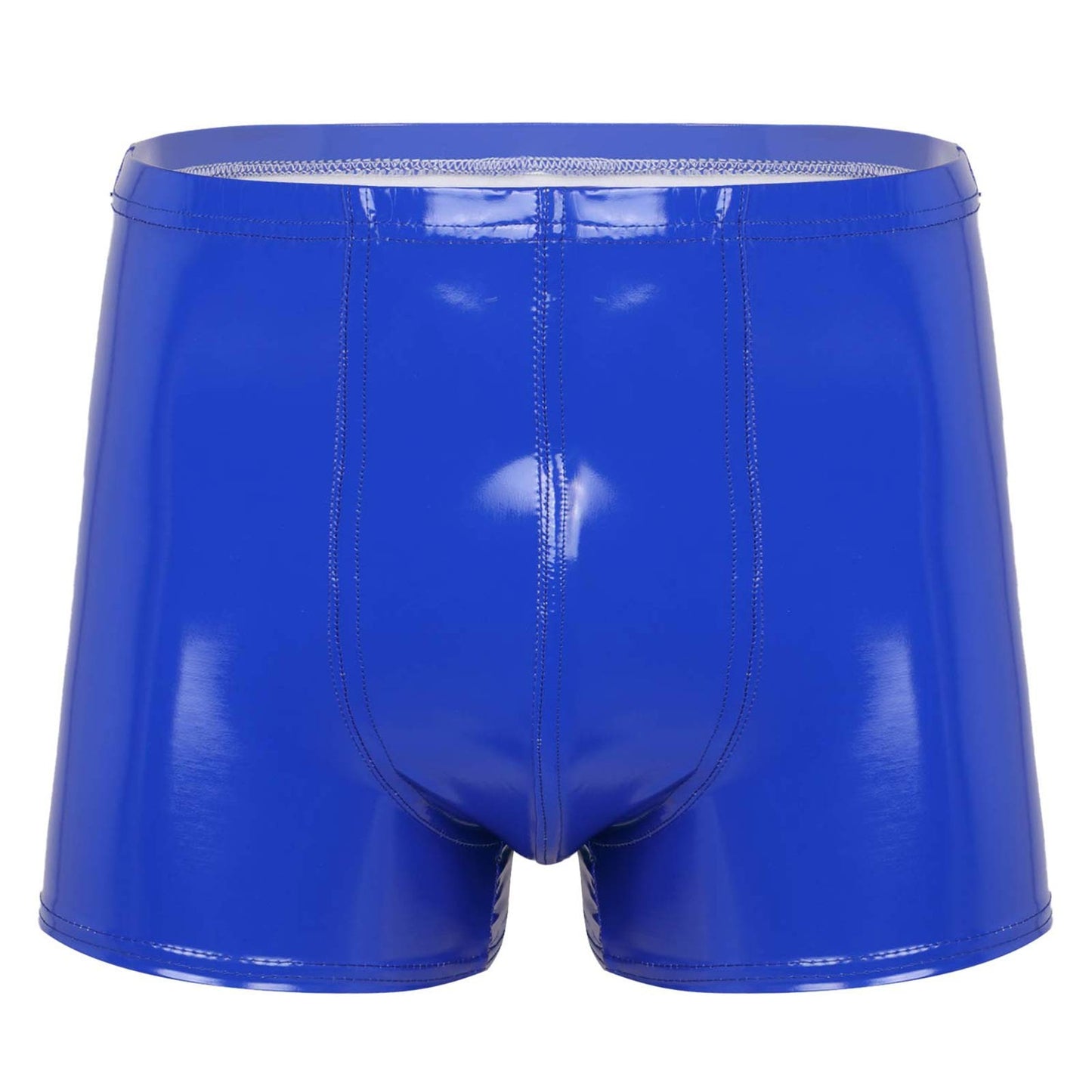 Mens Patent Leather Shorts Dance Performance Clubwear Wet Look Pants Elastic Waistband ShortsBulge Pouch Boxer Briefs Shorts
