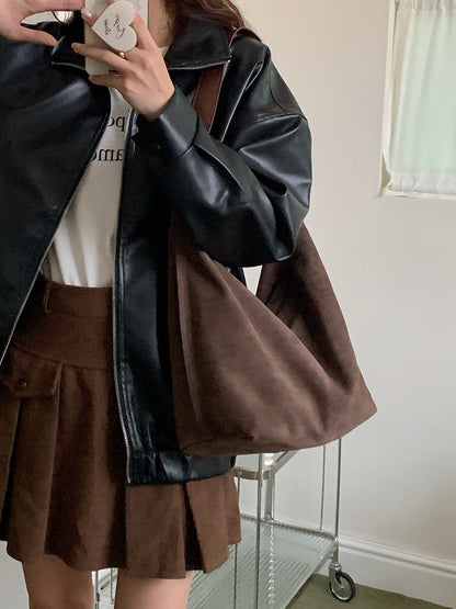 Scrub Leather female Shoulder bags winter new Ladies handbag Large capacity Brand design women big totes bolsa brown