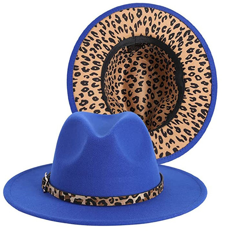Two Tone Fedoras Jazz Hats Cowboy Hats for Women and Men Leopard Bottom Wool Felt Party Church Dresses Hat Wholesale ?????