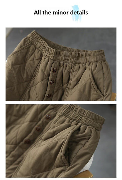 Retro Warm Cotton Quilted Long Midi Skirt High Waist A-Line Skirt for Middle-Aged And ly Women Diamond Patterned f Skirt