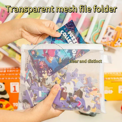 1-12pcs Mesh Zipper Pouch Student Waterproof Zip File Bag Makeup Bag School Office Supplies Miscellaneous Storage Organizer