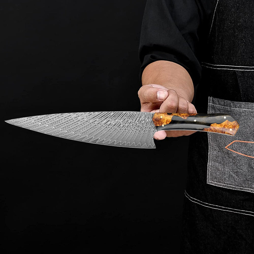 Conjunto de Facas de Chef XITUO Artesanais de Aço Damasco 1-5 peças, Facas de Cozinha Full Tang Extremamente Afiadas Santoku e Faca para Legumes, Cabo Ergonômico
