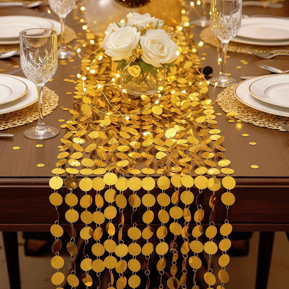 Shimmer Golden Sequin Curtain Backdrop Sparkly Glitter Hanging Decorations for Weddings Party Porch Decor & Holiday Celebrations