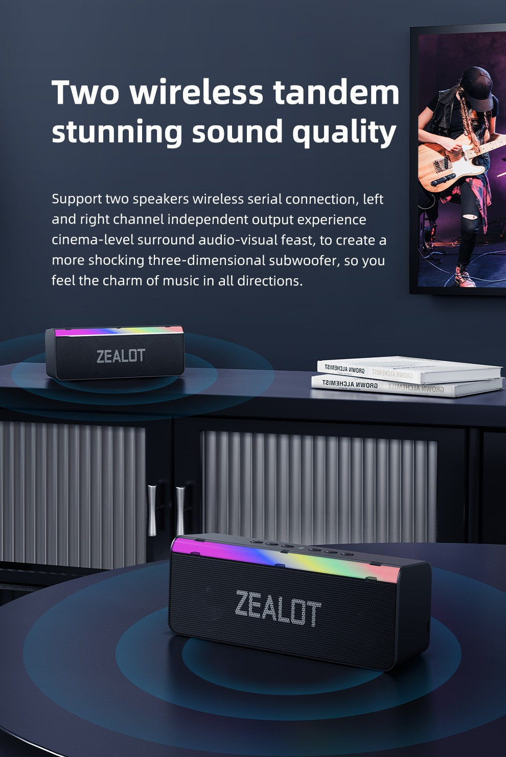 Caixa de Som Bluetooth Externa Zealot-S72 20W Som Superior e Graves IPX6 À Prova d'Água 10H de Reprodução Caixa de Som Portátil
