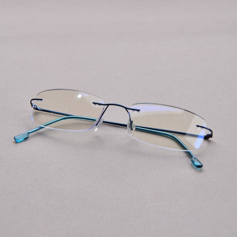 Anti Blue Light Titanium Alloy Rimless Silver Frame Men Women Rectangular 10g Reading Glasses Rimless Prescription Eyeglasses