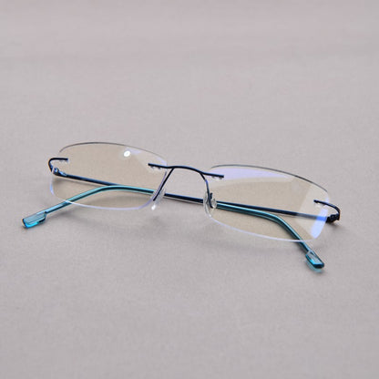 Anti Blue Light Titanium Alloy Rimless Silver Frame Men Women Rectangular 10g Reading Glasses Rimless Prescription Eyeglasses