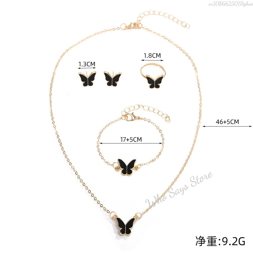 Conjuntos de Joias de Borboleta com Cristal Acrílico Romântico Pulseira Anel Colar Brinco Conjunto para Mulheres Acessórios de Vestido de Jantar de Casamento