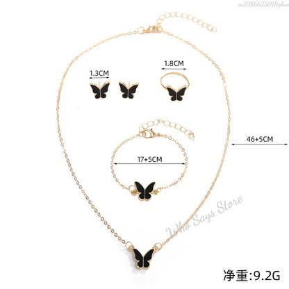 Conjuntos de Joias de Borboleta com Cristal Acrílico Romântico Pulseira Anel Colar Brinco Conjunto para Mulheres Acessórios de Vestido de Jantar de Casamento