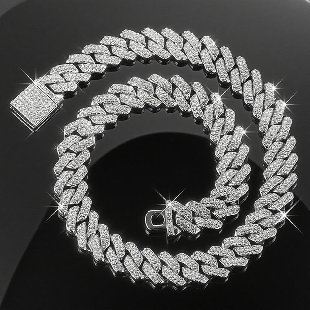 Moda Hip Hop Quadrado 14MM Corrente Cubana Colar Masculino Cor Dourada Feminino Strass Cravejado Corrente Cubana Joias Punk Presente