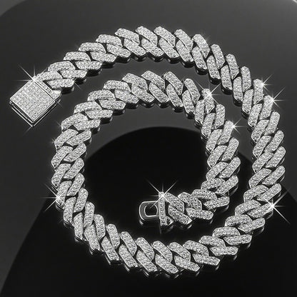 Moda Hip Hop Quadrado 14MM Corrente Cubana Colar Masculino Cor Dourada Feminino Strass Cravejado Corrente Cubana Joias Punk Presente