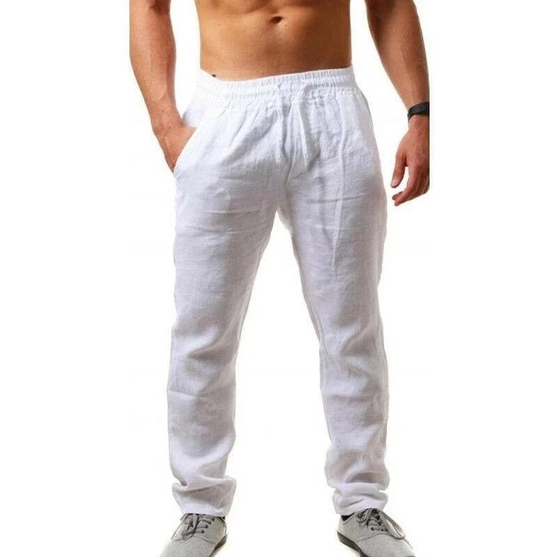 Calça Masculina de Algodão e Linho Masculina Outono Nova Respirável Cor Sólida Calça de Linho Fitness Streetwear P-3G