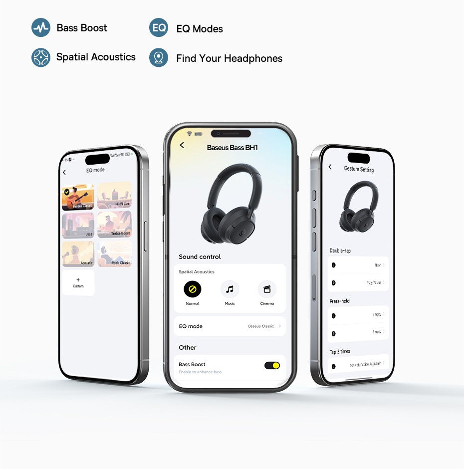 Baseus Bass BH1 Wireless Headphones Bluetooth 6.0 SuperBass 2.0 Over Ear Headset ENC Clear Calls 80hours Playtime Earphones