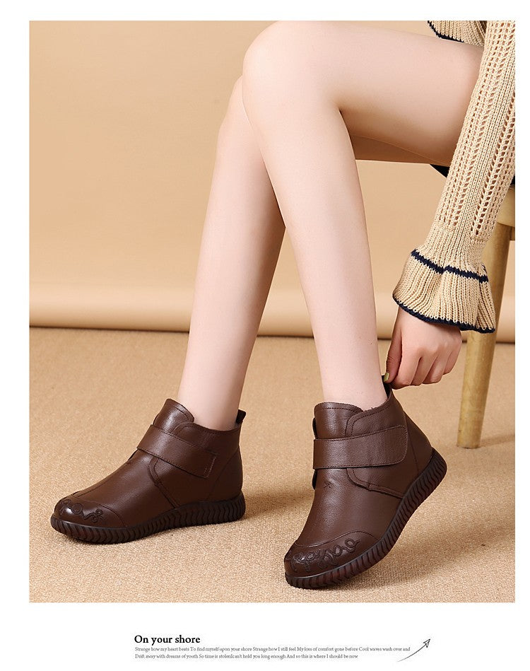 2024 New Women's Leather Ankle Furry Boots Thick Bottom Plush Shoes Women Winter Warm Fur Boot Female Fashion Footwear